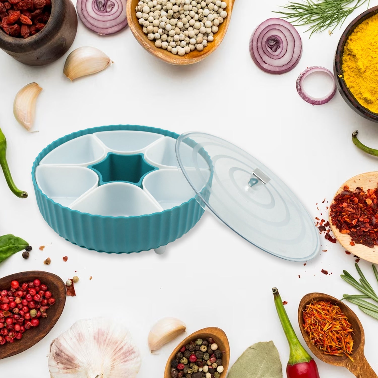 5811 360° Revolving Spice Box & Dry Fruit Box Plastic 7 Compartment Box Suitable For Multipurpose Storage Use like Dry Fruit , Spices , Pickle , Tea , & Sugar Etc, Kitchen Use 5811 360° Revolving Spice Box & Dry Fruit Box Plastic 7 Compartment Box Suitable For Multipurpose Storage Use like Dry Fruit , Spices , Pickle , Tea , & Sugar Etc, Kitchen Use